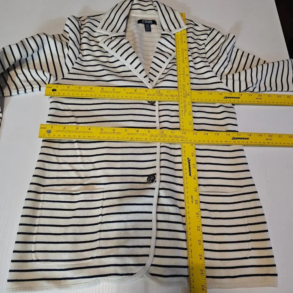 Chaps Nautical Preppy Knit Blazer Jacket Cream Navy Stripes Womens M 3613 - Picture 7 of 8